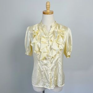 SAKS FIFTH AVE Yellow Silk Ruffle Blouse